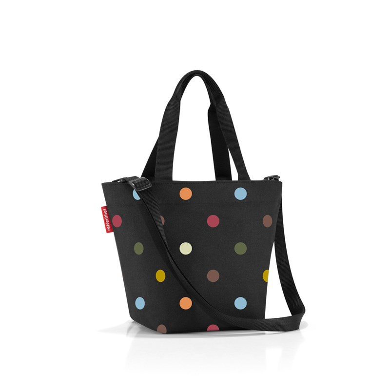 Taška / kabelka SHOPPER XS dots z polyesteru 31x21x16 cm v čiernej farbe s farebnými bodkami, Reisenthel