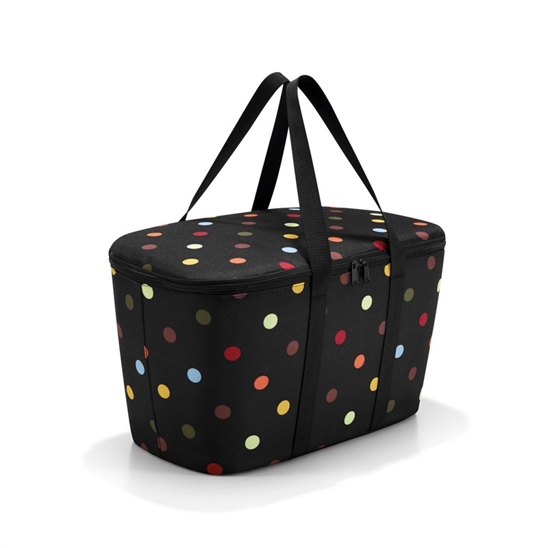 Termo taška COOLERBAG dots z polyesteru a termo vložky 44,5x24,5x25 cm v čiernej farbe s farebnými bodkami, Reisenthel