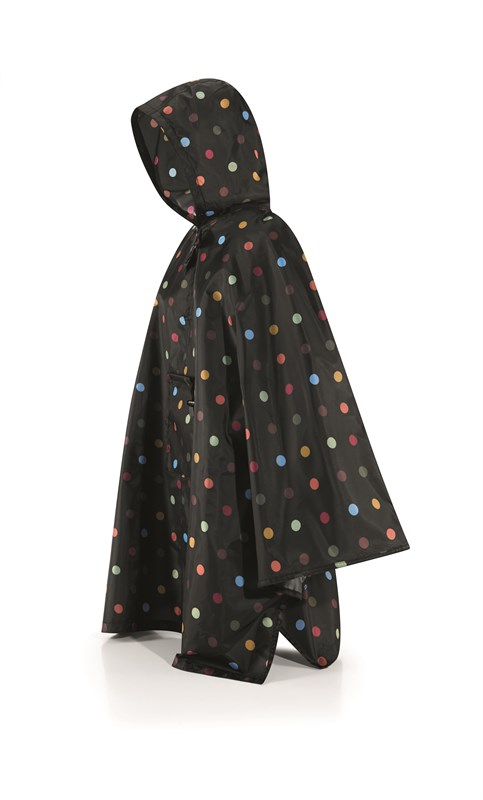 Poncho MINI MAXI dots z vodeodolného polyesteru 141x116 cm v čiernej farbe s farebnými bodkami, Reisenthel