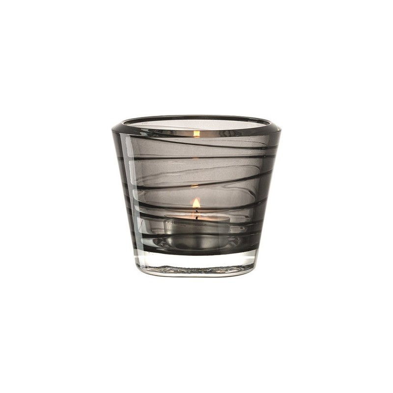 Svietnik na čajovú sviečku VARIO STRUTTURA zo skla V:8 cm P:9 cm v šedej čírej farbe, Leonardo
