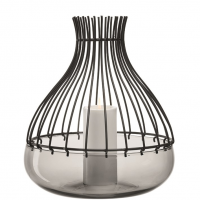 Svietnik zo skla s kovovým krytom V:35 cm v číro čiernej farbe, Leonardo