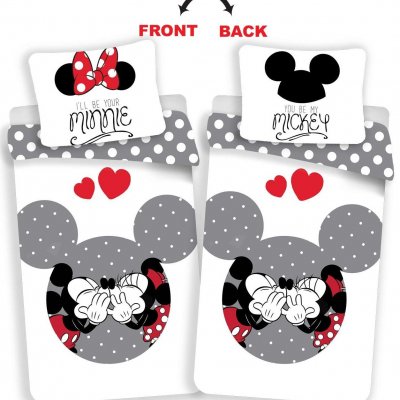 Detské posteľné obliečky Mickey and Minnie love grey