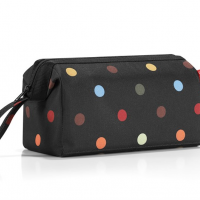Kozmetická taška TRAVELCOSMETIC dots z vodeodolného polyesteru 26x18x13,5 cm v čiernej farbe s farebnými bodkami, Reisenthel
