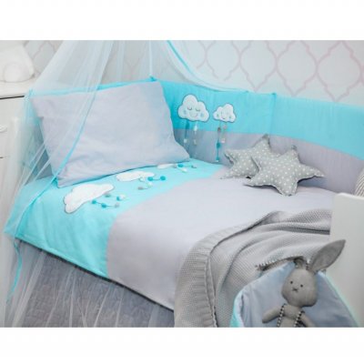 5-dielne posteľné obliečky Belisima Obláčiky 100/135 tyrkysové