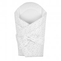 Zavinovačka s kokosovou výstužou a mašľou New Baby biela sivé hviezdičky