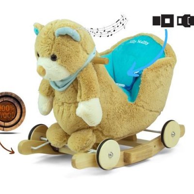 Hojdacia hračka s melódiou a kolieskami Milly Mally Polly Medvedík sivo-modrý