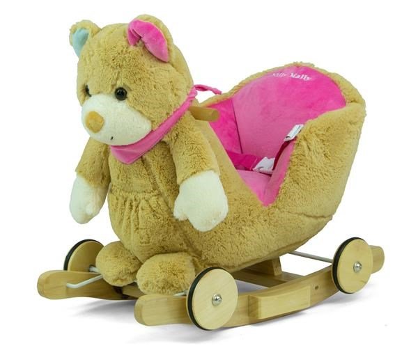 Hojdacia hračka s melódiou a kolieskami Milly Mally Polly Medvedík sivo-ružový