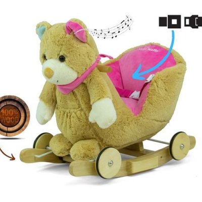 Hojdacia hračka s melódiou a kolieskami Milly Mally Polly Medvedík sivo-ružový