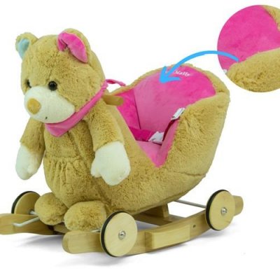 Hojdacia hračka s melódiou a kolieskami Milly Mally Polly Medvedík sivo-ružový