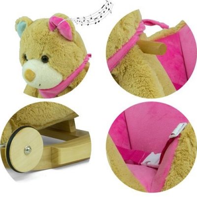 Hojdacia hračka s melódiou a kolieskami Milly Mally Polly Medvedík sivo-ružový