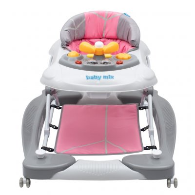 Detské chodítko s hojdačkou a siikónovými kolieskami Baby Mix ružové