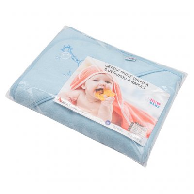 Detská froté osuška s výšivkou a kapuckou New Baby 100x100 modrá žirafka