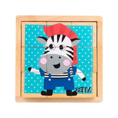 Skladacie edukačné drevené kocky v krabičke Akuku ZOO 9 ks