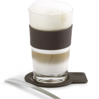 Pohár na Café latte DESA P.8 cm V:12,5 cm zo skla silikonu a nerezu v číro hnedej farbe, Blomus