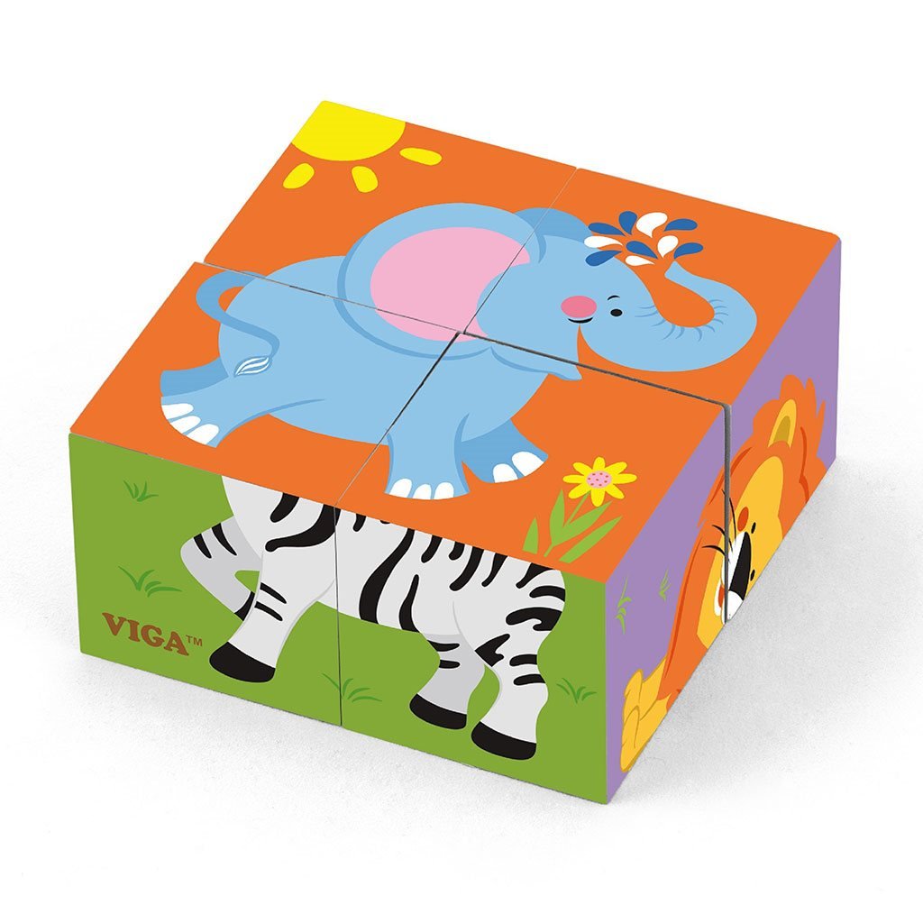Drevené puzzle kocky pre najmenších Viga Zoo