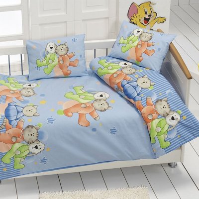 Bavlnené návliečky do postieľky ZVIERATKÁ MODRÉ